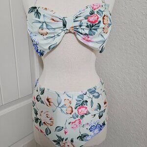 Mint 2 piece floral swimsuit bikini